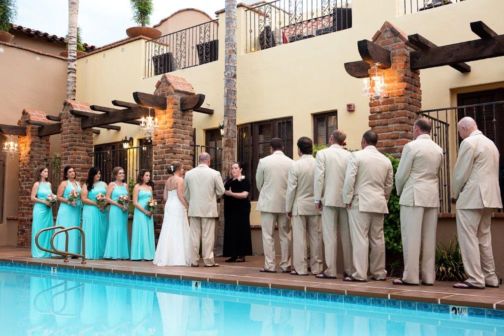 Wedding ceremony setup at the Andreas Hotel courtyard